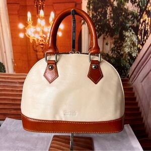 Vera Pelle Cream and Brown Italian Leather Handbag, made in Italy, zip closure